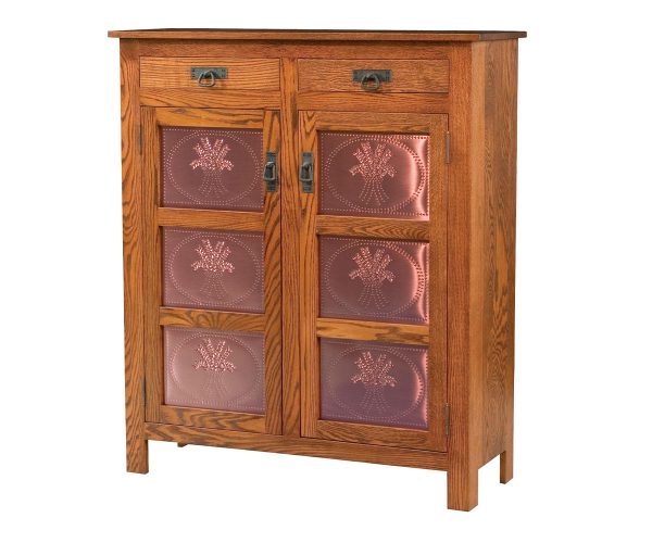 Mission Copper 3 Panel 2 Drawer Pie Safe